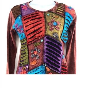 Rising International Patchwork Boho LS  Top